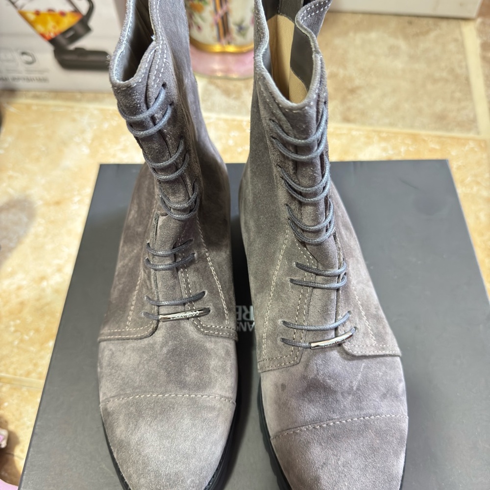 Gray Suede Lace-Up Boots